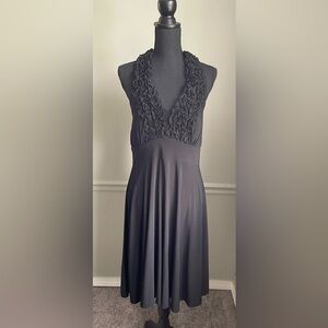 Onyx Nite Black Ruffle Tuxedo Halter Midi Dress Size 12
